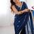 navy blue heavy smooth sitara mirror work satin saree