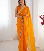 orange heavy smooth sitara mirror work satin saree