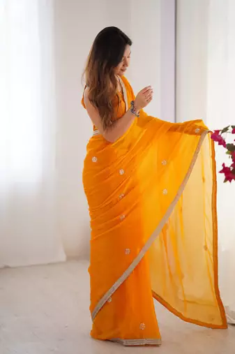 orange heavy smooth sitara mirror work satin saree