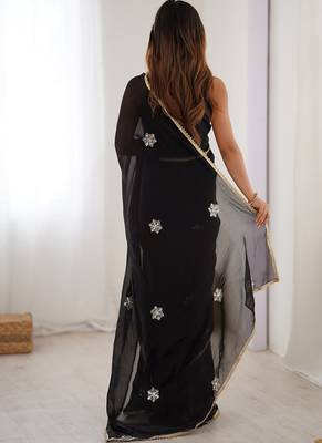 black heavy smooth sitara mirror work satin saree 5
