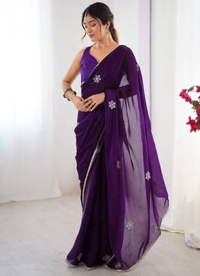 purple heavy smooth sitara mirror work satin saree 1