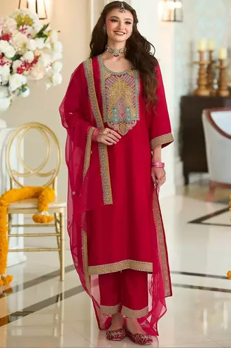 Women Ethnic Motifs Embroidered Regular Kurta with Trousers & With Dupatta