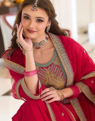 Women Ethnic Motifs Embroidered Regular Kurta with Trousers & With Dupatta 2