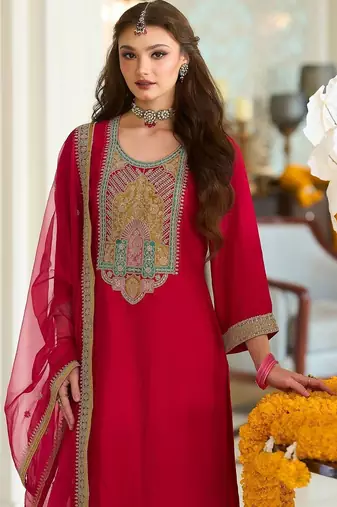 Women Ethnic Motifs Embroidered Regular Kurta with Trousers & With Dupatta