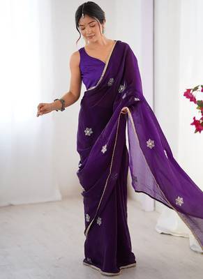 purple heavy smooth sitara mirror work satin saree 3