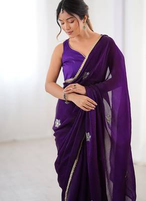 purple heavy smooth sitara mirror work satin saree 4