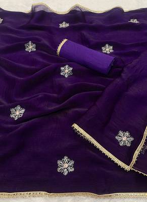 purple heavy smooth sitara mirror work satin saree 5