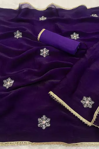 purple heavy smooth sitara mirror work satin saree
