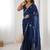 navy blue heavy smooth sitara mirror work satin saree