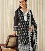 Women Ethnic Motifs Embroidered Regular Chikankari Pure Cotton Kurta with Trousers & With Dupatta