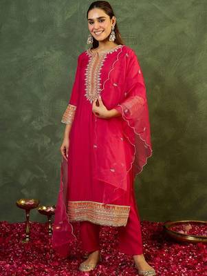 Women Ethnic Motifs Embroidered Gotta Patti Kurta with Trousers & With Dupatta 1