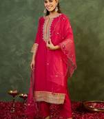 Women Ethnic Motifs Embroidered Gotta Patti Kurta with Trousers & With Dupatta