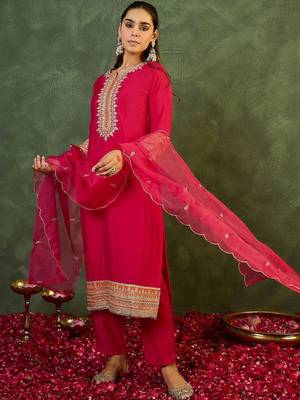 Women Ethnic Motifs Embroidered Gotta Patti Kurta with Trousers & With Dupatta 5