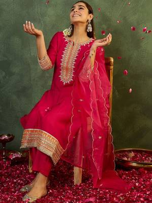 Women Ethnic Motifs Embroidered Gotta Patti Kurta with Trousers & With Dupatta 6