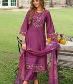 Floral Embroidered Thread Work Kurta with Palazzo & With Dupatta