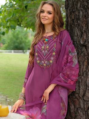 Floral Embroidered Thread Work Kurta with Palazzo & With Dupatta 7