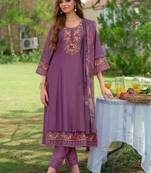 Women Floral Embroidered Regular Thread Work Liva Kurta with Trousers & With Dupatta