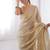 beige heavy smooth gold crush mirror work satin saree
