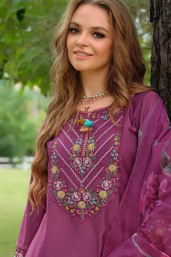 Floral Embroidered Thread Work Tieup Neck A-Line Kurta With Trousers & Dupatta