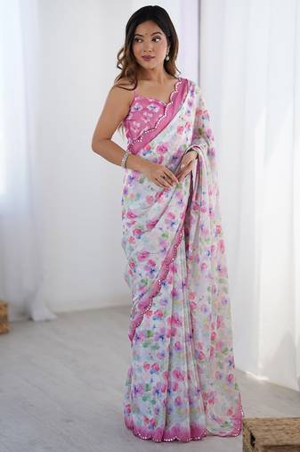 multicolor heavy chiffon mirror work saree
