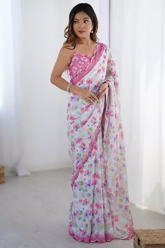 multicolor heavy chiffon mirror work saree