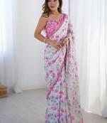 multicolor heavy chiffon mirror work saree