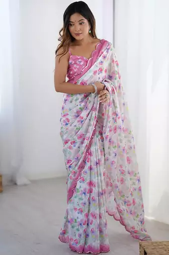 multicolor heavy chiffon mirror work saree