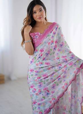 multicolor heavy chiffon mirror work saree 3