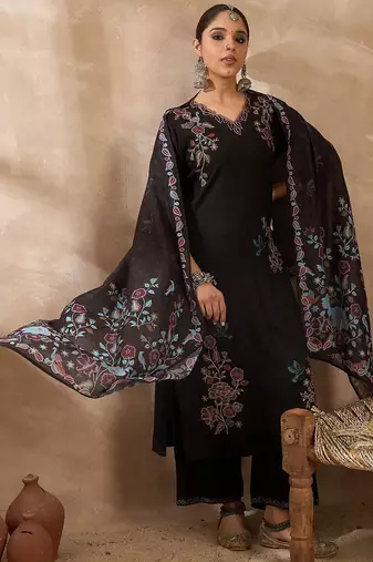 Women Ethnic Motifs Regular Thread Work Kurta with Trousers & With Dupatta