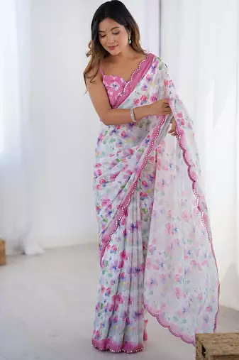 multicolor heavy chiffon mirror work saree