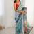 aqua blue heavy chiffon mirror work saree