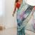 aqua blue heavy chiffon mirror work saree