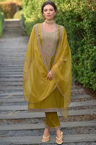 Ethnic Motifs Embroidered Straight Kurta with Trousers & Dupatta