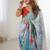 aqua blue heavy chiffon mirror work saree
