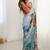 aqua blue heavy chiffon mirror work saree