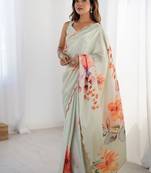 pastel heavy chiffon mirror work saree