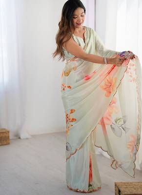 pastel heavy chiffon mirror work saree 2