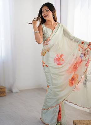 pastel heavy chiffon mirror work saree 3