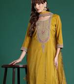 Ethnic Motifs Embroidered Sequinned Kurta with Trousers & With Dupatta