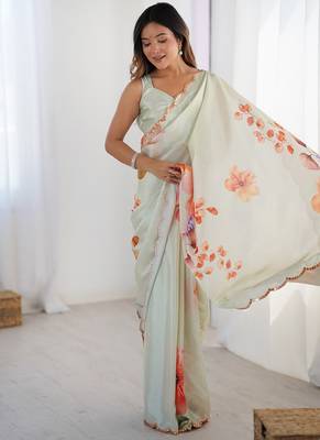 pastel heavy chiffon mirror work saree 5