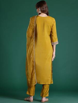 Ethnic Motifs Embroidered Sequinned Kurta with Trousers & With Dupatta 7