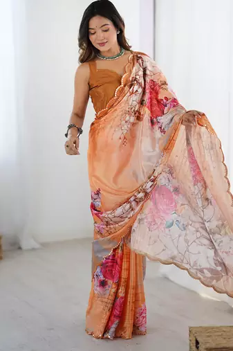 multicolor heavy chiffon mirror work saree