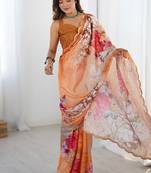 multicolor heavy chiffon mirror work saree