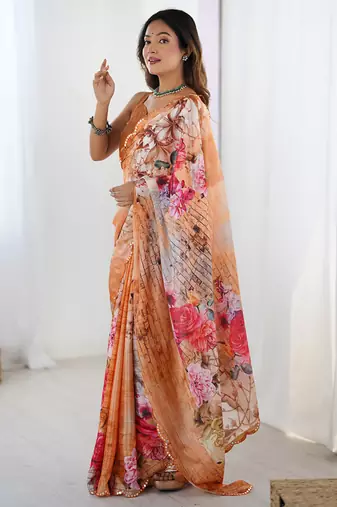 multicolor heavy chiffon mirror work saree