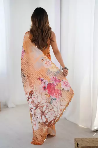 multicolor heavy chiffon mirror work saree
