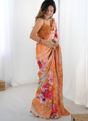 multicolor heavy chiffon mirror work saree 4