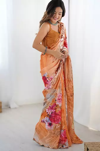 multicolor heavy chiffon mirror work saree