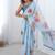 aqua blue heavy chiffon mirror work saree