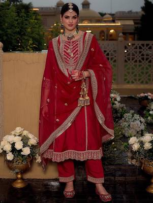 Women Ethnic Motifs Embroidered Panelled Kurta with Trousers & With Dupatta 1