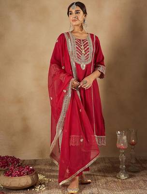Women Ethnic Motifs Embroidered Panelled Kurta with Trousers & With Dupatta 2